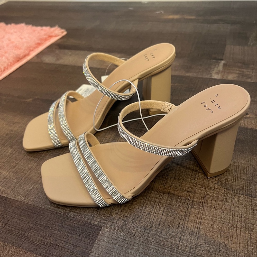 A New Day- Elegant Beige Block Heel Sandals - Picture 2 of 7
